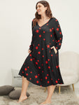 Star Print V Neck Pocket Sleep Dress