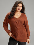 Cable Knit Split Side Elastic Cuffs Pullover