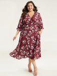 Gathered Floral Print Dress With Ruffles