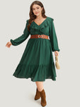 Solid Shirred Ruffle Trim Pleated Dress