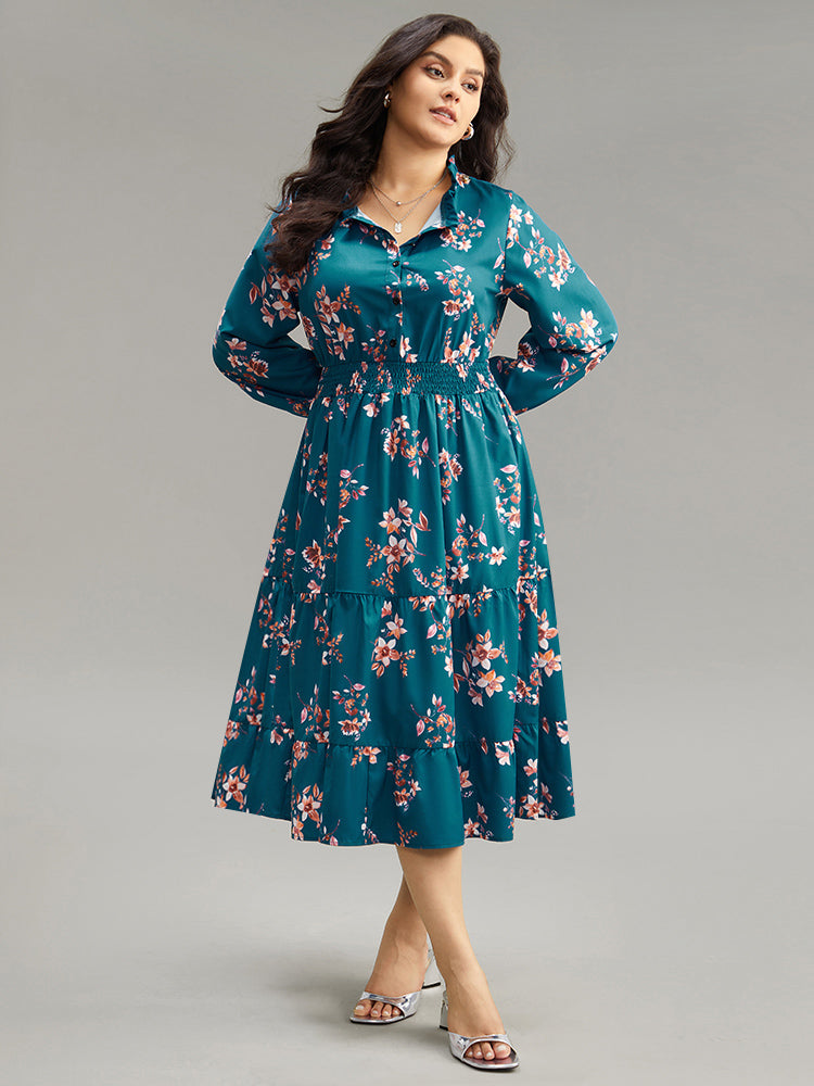 

Plus Size Women Work Floral Elastic cuffs Regular Sleeve Long Sleeve Stand-up collar Pocket At the Office Dresses BloomChic, Aegean