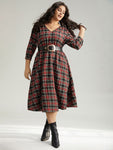 Plaid Print Shirred Pocketed Dress by Bloomchic Limited