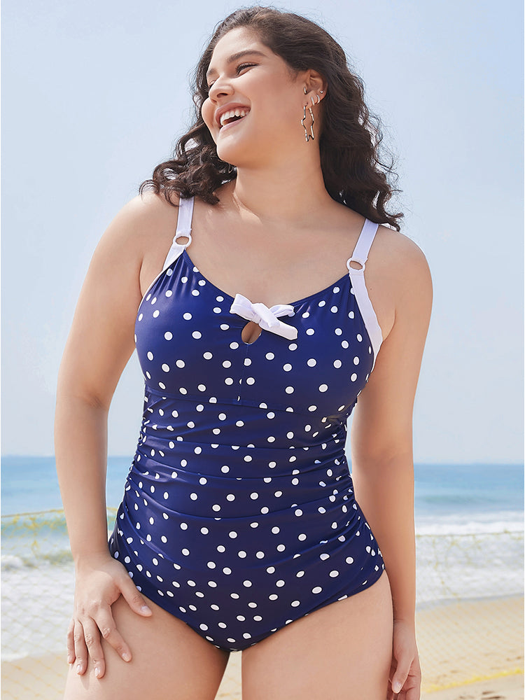 

Polka Dot Keyhole Knotted Front One Piece Swimsuit BloomChic, Indigo