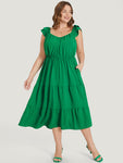 Spaghetti Strap Tiered Pocketed Elasticized Waistline Dress With Ruffles