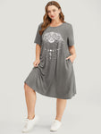 Moon & Star Print Pocket Graphic Tee Dress