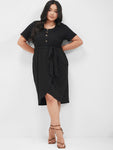 Round Neck Belted Pocketed Dress by Bloomchic Limited