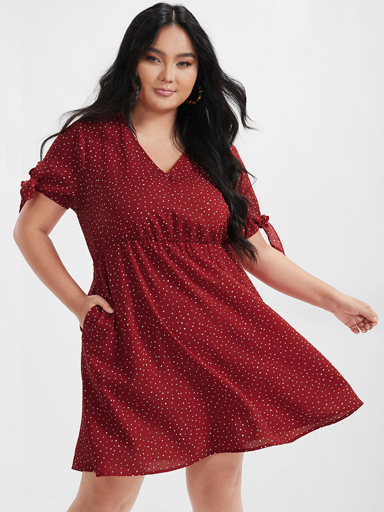 

Plus Size Women Dailywear Polka Dot Printed Regular Sleeve Short Sleeve V Neck Pocket Casual Dresses BloomChic, Burgundy