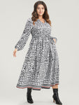 Dog Houndstooth Print Belted Pocketed Dress