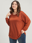 Solid Round Neck Eyelet Insert Long Tee