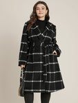 Plaid Lapel Collar Belted Pocket Coat