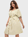 Striped Print Belted Dress by Bloomchic Limited