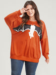 Halloween Bat Print Round Neck Drop Shoulder Sweatshirt