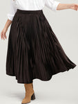 Solid Elastic Waist Velvet Pleated Skirt