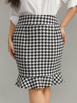 Houndstooth Ruffle Hem Bodycon Skirt