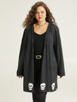 Halloween Skull Print Hooded Split Open Front Cardigan