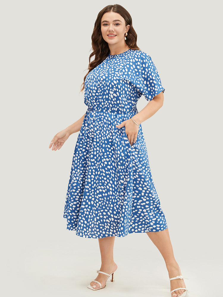 

Plus Size Women Workwear Polka Dot Pocket Dolman Sleeve Short Sleeve Mock Neck Pocket Workleisure Dresses BloomChic, Cerulean