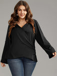 Anti wrinkle Plain Tab Sleeve Wrap Pleated Blouse