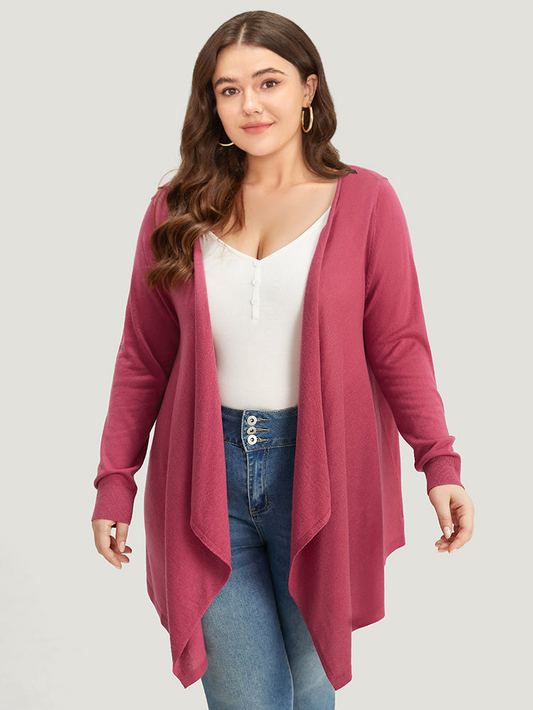 

Plus Size Cardigans | Supersoft Essentials Drape Asymmetrical Neck Cardigan | BloomChic, Crimson