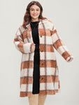 Plaid Pocket Button Up Teddy Coat