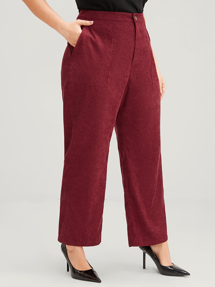 

Plus Size Women Workwear Plain Pocket Mid Rise Pocket Office Pants BloomChic, Burgundy