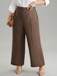 Static free Button Detail Seam Detail Elastic Waist Pants