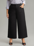 Solid Button Detail Wide Leg Pants