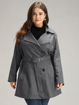 Striped Belted Lapel Collar Tunic Coat