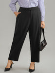 Plain Elastic Waist Pleated Button Detail Pants