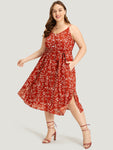 Floral Print Belted Spaghetti Strap Dress