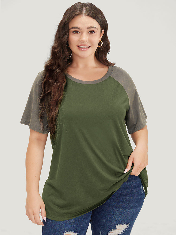 

Plus Size Women Dailywear Colorblock Contrast Raglan sleeve Short sleeve Round Neck Casual T-shirts BloomChic, Sage