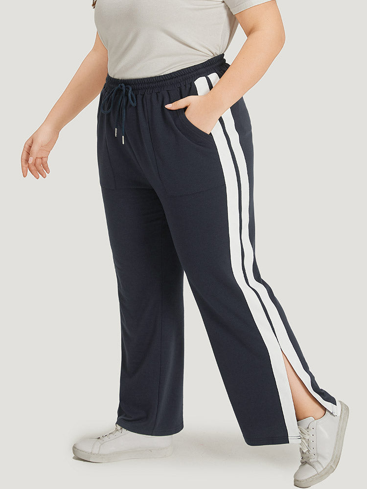 

Two Tone Slant Pocket Bowknot Split Side Sweatpant BloomChic, Midnight