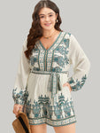 V-neck Belted General Print Romper