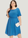 Pocketed Shirred Batwing Sleeves Dress