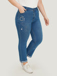 Very Stretchy High Rise Moon & Star Embroidered Jeans