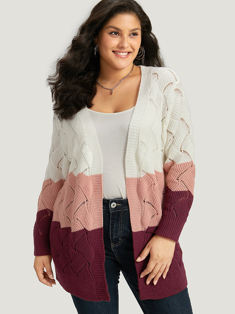 

Plus Size Cardigans | Colorblock Contrast Open Front Eyelet Cardigan | BloomChic, Multicolor
