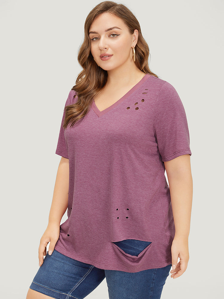 

Plus Size Women Dailywear Plain Heather Regular Sleeve Short sleeve V-neck Casual T-shirts BloomChic, Mauve