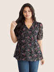 Chiffon Ditsy Floral Puff Sleeve Gathered Blouse