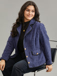 Tweed Suit Collar Button Up Flap Pocket Blazer