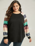 Striped Patchwork Contrast Raglan Sleeve Sweatshirt