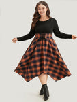 Halloween Plaid Lace Up Pocket Asymmetrical Hem Dress