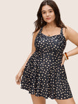 Polka Dot Crossover Adjustable Straps Swim Dress