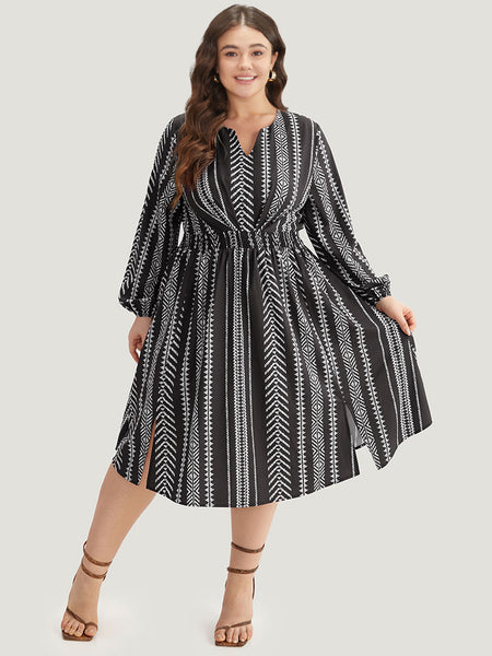 Shirred Striped Print Dress