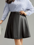 Solid Pu Cropped Ruffle Hem Skirt