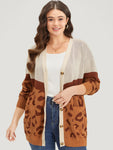 Leopard Print Contrast Button Down Patched Pocket Cardigan