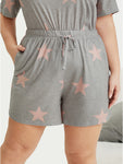 Star Print Elastic Waist Pocket Drawstring Sleep Shorts