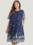 Pocketed Round Neck Floral Print Dress
