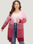 Ombre Colorblock Patched Pocket Tunic Cardigan