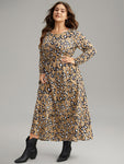 Animal Leopard Print Round Neck Dress With Ruffles