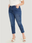 Very Stretchy Medium Wash Geometric Embroidered Jeans