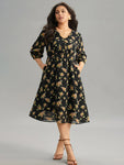 Floral Print Collared Pocketed Dress by Bloomchic Limited